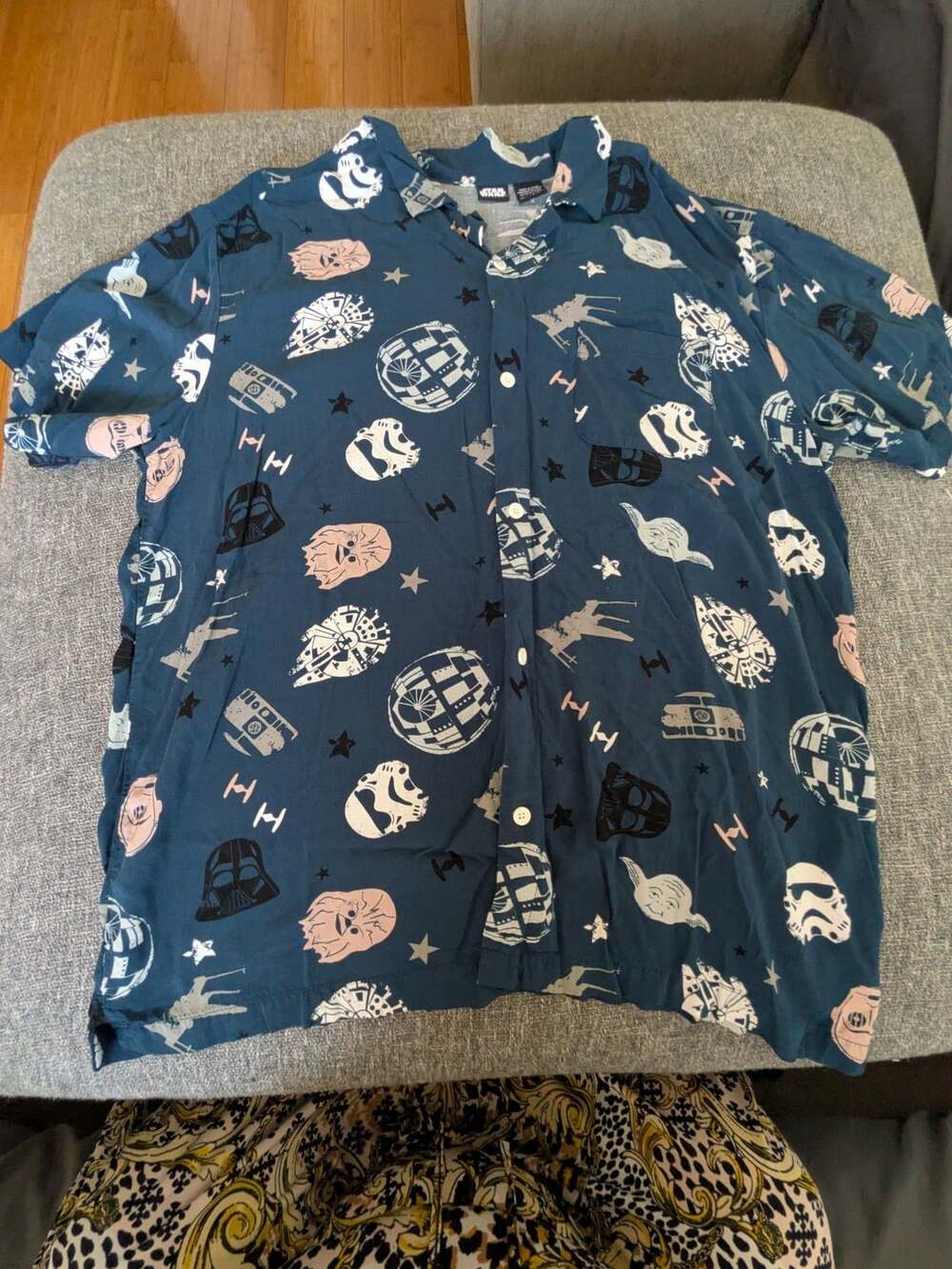 Star Wars Button-Up Shirt XL Blue Character Print Hawaiian Short Sleeve